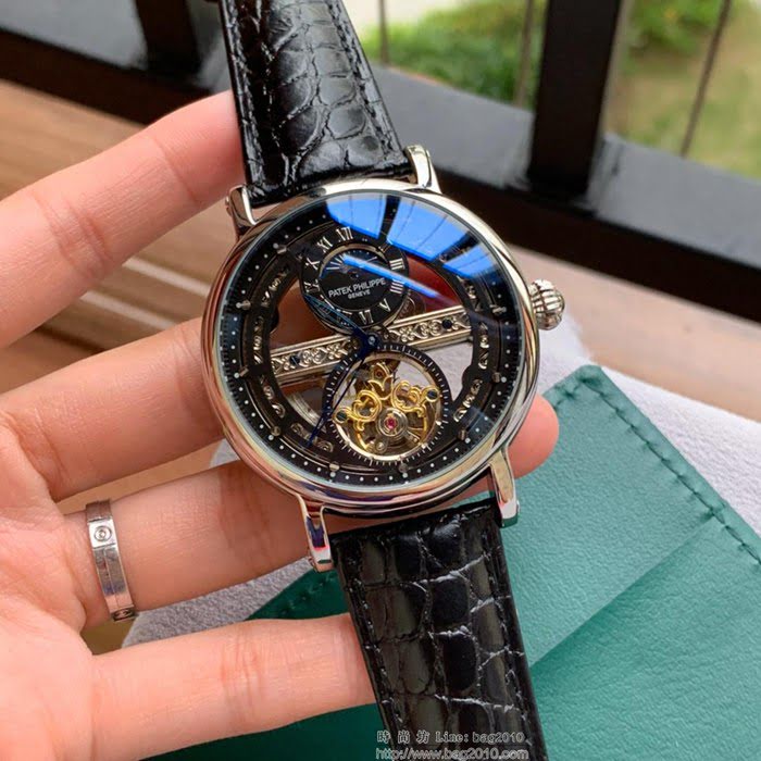 百達翡麗PATEK PHILPPE 最新設計鏤空新品 頂級全自動機械機芯 真牛皮錶帶 精品男士腕表  wssb3697